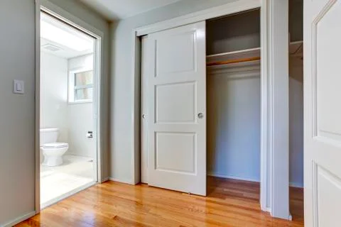 Empty house interior. view of closet and bathroom Stock Photos
