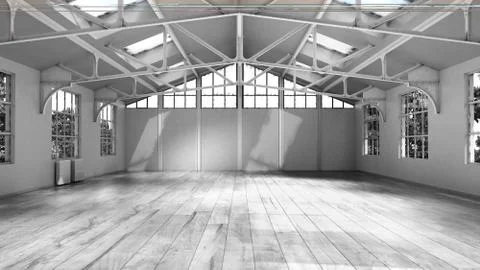 Empty house white interior with large window 3d illustration Illustrazione stock