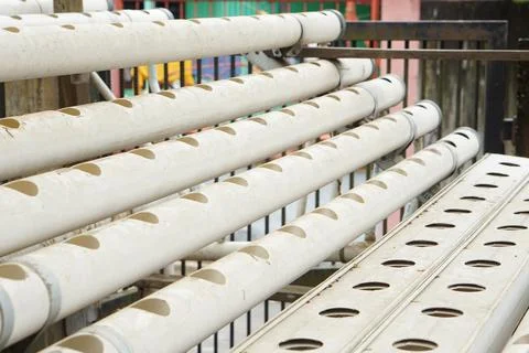 Empty hydroponic pipes Stock Photos