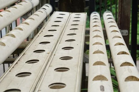 Empty hydroponic pipes Stock Photos