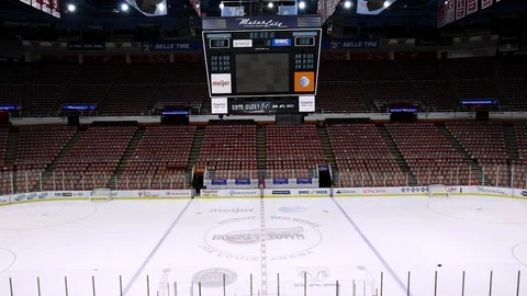 Empty Ice Arena Wide Panning Shot Stock Footage 102400954