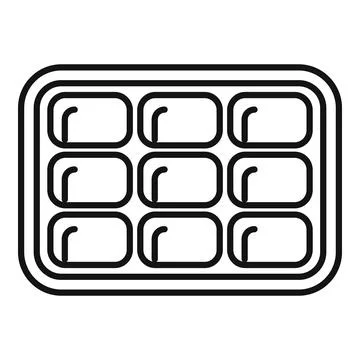 Empty ice cube tray waiting for water, black outline icon Stock Illustration