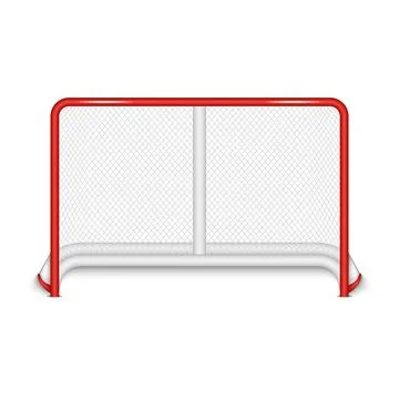 Empty ice hockey net or goal, red frame and white mesh realistic 3d vector .. Stock Illustration