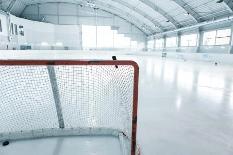 Empty ice hockey net on ring Stock Photos