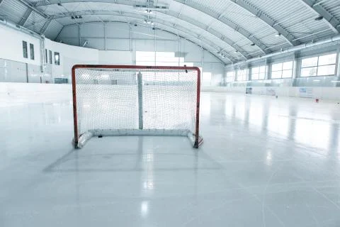Empty ice hockey net on ring Stock Photos