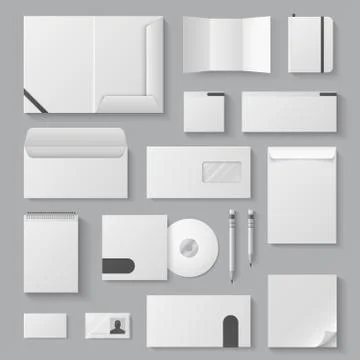 Empty identity mockup. Realistic white business card letter stationery blank 3D Stock Illustration