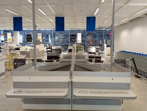 Empty IKEA Checkout Counters in Indonesia Stock Photos
