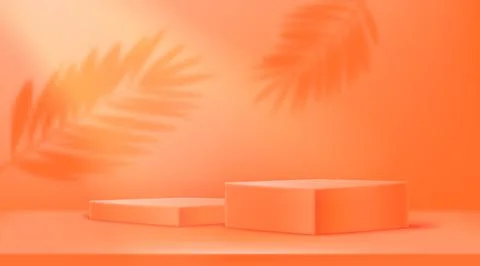 Empty illuminated room with two square platforms and shadows of leaves on t.. Иллюстрация