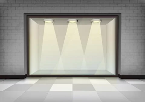 Empty illuminated storefront vitrine vector concept illustration Stock Illustration