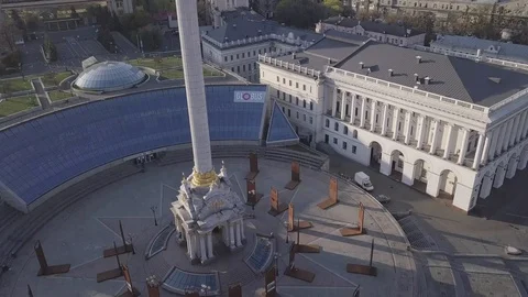 Empty Independence Square Kyiv. Independence monument Berehynia, Drone 4k. Stock Footage 128381757