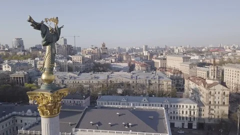Empty Independence Square Kyiv. Independence monument Berehynia, Drone 4k. Stock Footage 128381887