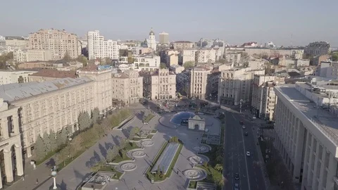 Empty Independence Square Kyiv. Independence monument Berehynia, Drone 4k. Stock Footage 128382036
