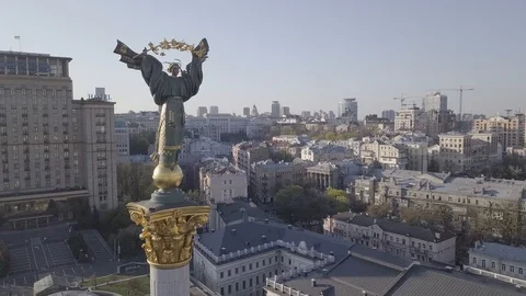 Empty Independence Square Kyiv. Independence monument Berehynia, Drone 4k. Stock Footage 128382163