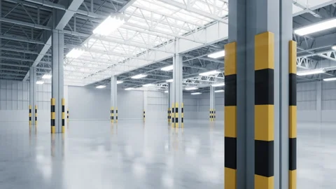 Empty industrial factory, interior of warehouse, 3d rendering. Stock Footage 341305539