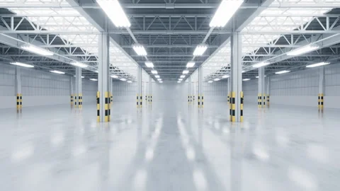 Empty industrial factory, interior of warehouse, 3d rendering. Stock Footage 341307312