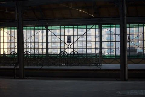 Empty industrial interior with large windows Stock Photos