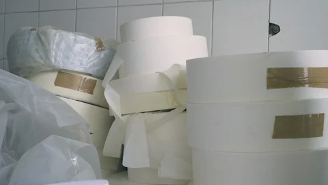 Empty industrial reel of packaging, close up shot Stock Footage 128997863