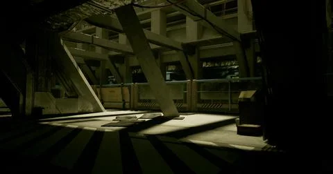 Empty industrial space illuminated by dramatic shadows in evening light Stock Illustration