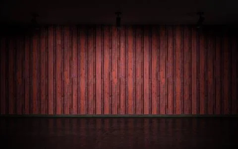 Empty industrial style studio red wood tile plank wall and dark concrete floor Stock Illustration