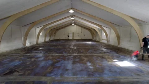 Empty Industrial Warehouse Interior Before Floor Installation Video stock 332511341