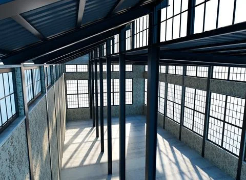 Empty industrial warehouse with large windows Stock Illustration
