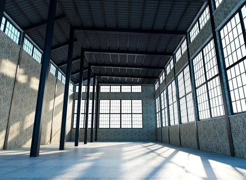 Empty industrial warehouse with large windows Stock Illustration