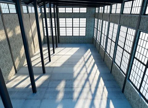 Empty industrial warehouse with large windows Stock Illustration