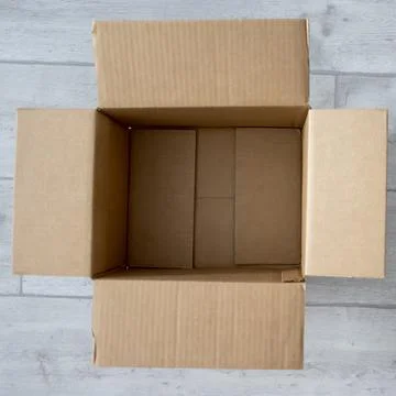 Empty inside brown box cardboard, paper packaging open package Stock Photos