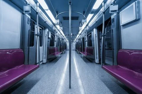 Empty inside subway car inside the subway cars,empty purple seat Copyright... Stock Photos