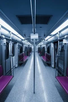 Empty inside subway car inside the subway cars,empty purple seats Copyrigh... Stock Photos