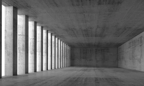 Empty interior and concrete walls and columns, 3d Stock Illustration