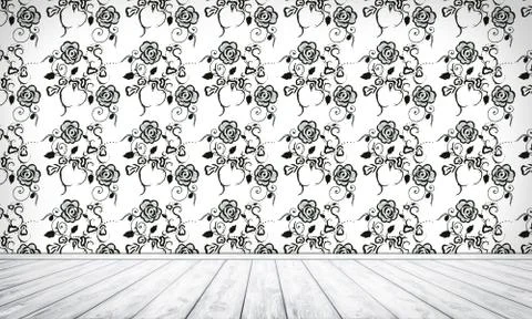 Empty interior background with floral Illustrazione stock