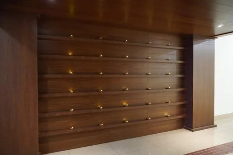 Empty interior background, room with brown wood paneling hardwood wall, many  Stock Photos