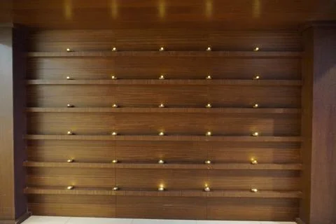 Empty interior background, room with brown wood paneling hardwood wall, many  Stock Photos