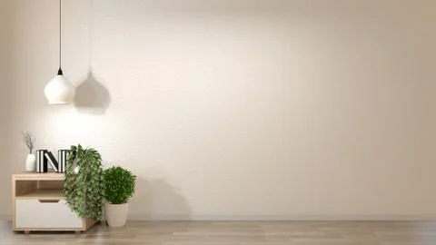 Empty interior background room zen style with decoration on cabinet woonden o Stock Illustration