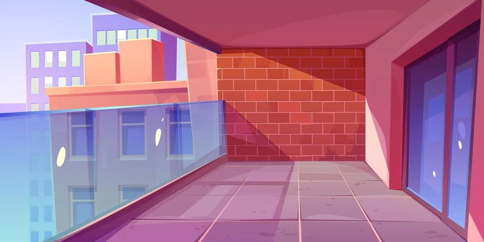 Empty interior of balcony with red brick wall Stock Illustration