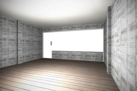 Empty interior with bare concrete wall and wood floor Stock Illustration