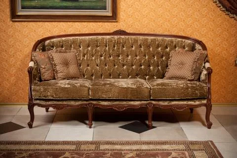 Empty interior bedroom background in warm colors decorated with classic luxur Stock Photos