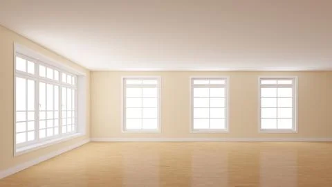 Empty Interior with Beige Plastered Walls, a Large Window on the Left Stock-Illustration