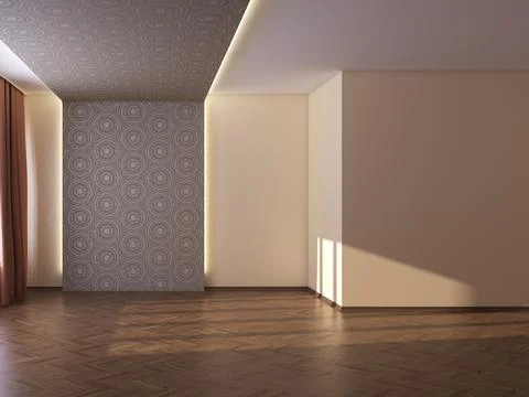 Empty Interior with Beige Walls, Decorative Object with Wallpaper Stock Illustration