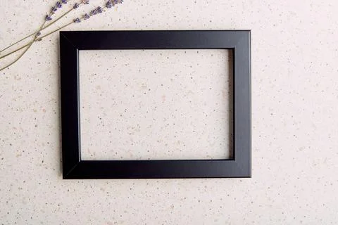 Empty interior black wall frame mockup, template with lavender Stock Photos