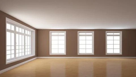 Empty Interior with Brown Plastered Walls, a Large Window on the Left Stock Illustration