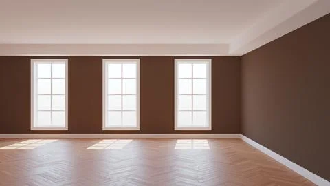 Empty Interior of the Brown Room with a White Ceiling and Cornice, Glossy Stock Illustration