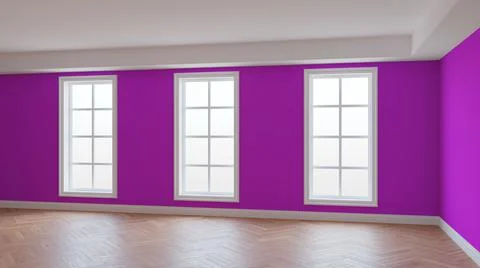 Empty Interior Concept with Pink Walls, Three Large Windows Stock Illustration