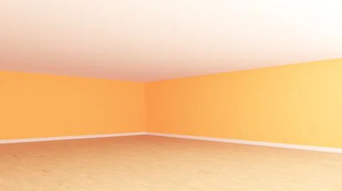 Empty Interior Corner with Bright Orange Walls, White Ceiling, Light Parquet Stock Illustration