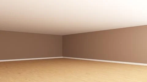 Empty Interior Corner with Brown Stucco Walls, Ceiling, Light Parquet Floor Stock Illustration