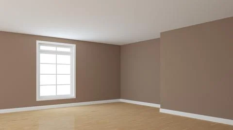 Empty Interior Corner with Brown Stucco Walls, White Ceiling, Large Window Stock Illustration