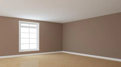 Empty Interior Corner with Brown Stucco Walls, White Ceiling, Large Window Stock Illustration