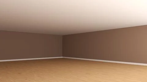 Empty Interior Corner with Brown Stucco Walls, White Ceiling, Light Parquet F Stock Illustration