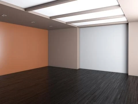 Empty Interior Corner Concept with Orange Wall, Dark Parquet and Beige Walls Stock Illustration